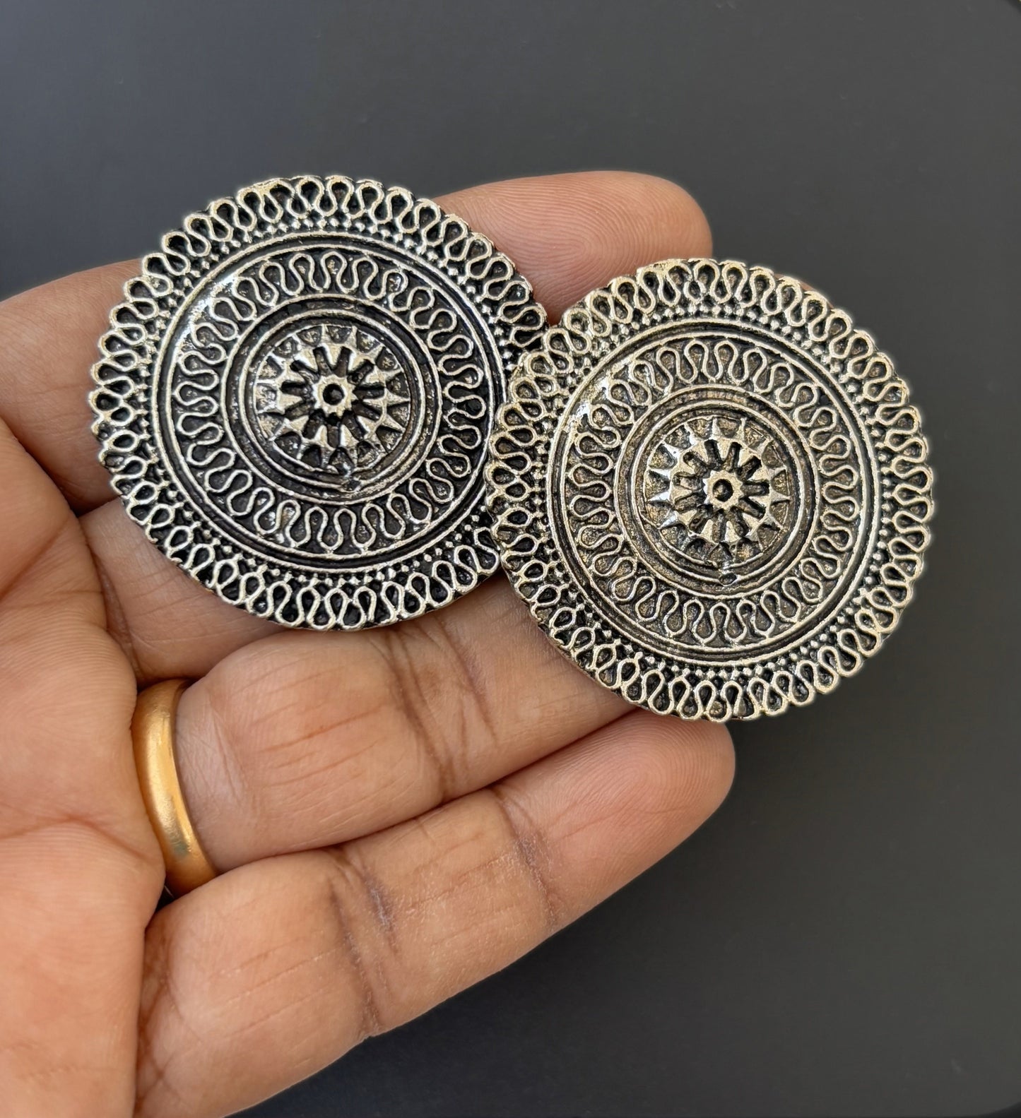 Large Oxidized Silver Earring Studs