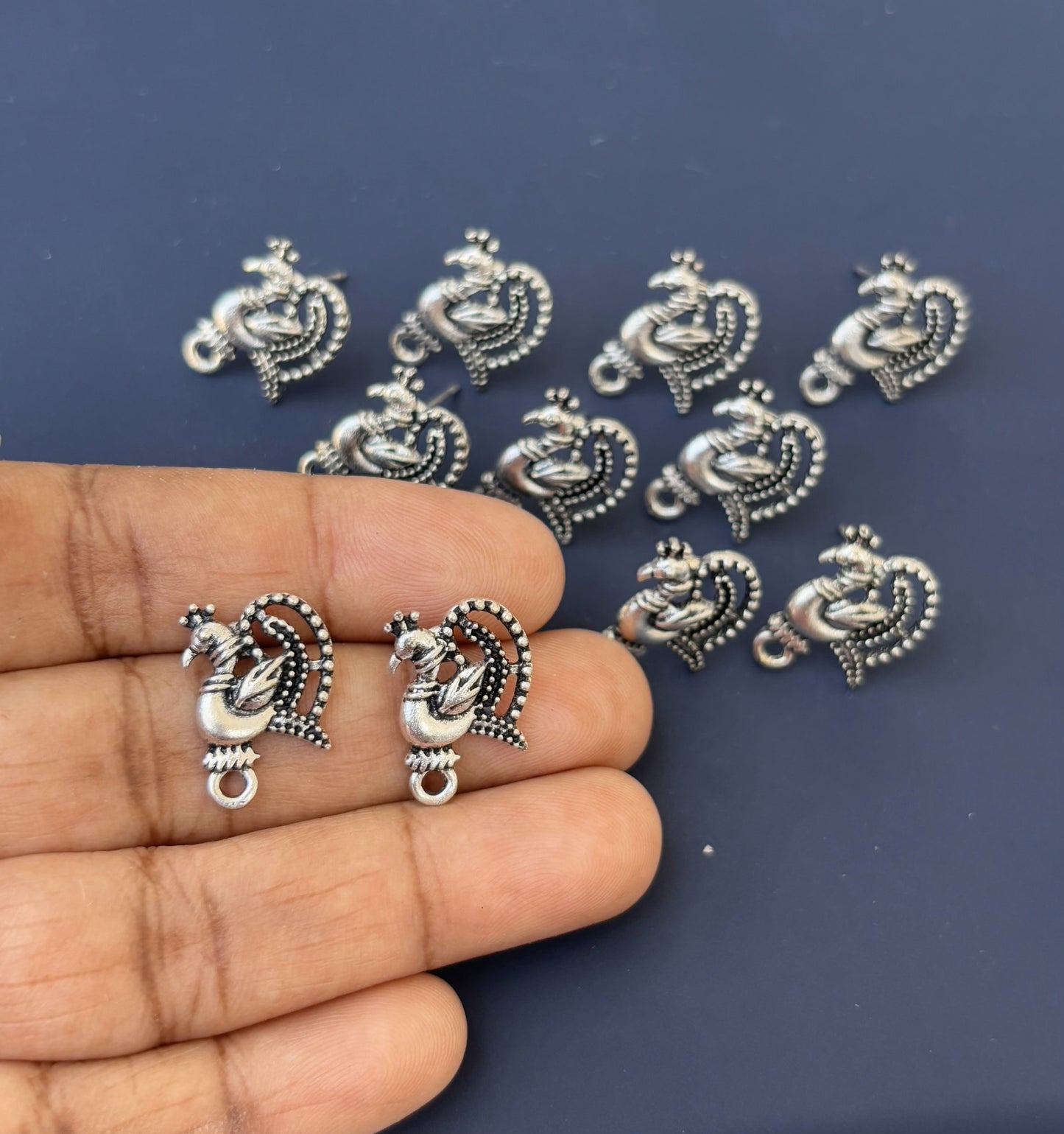 Oxidized Silver Tone Peacock Studs