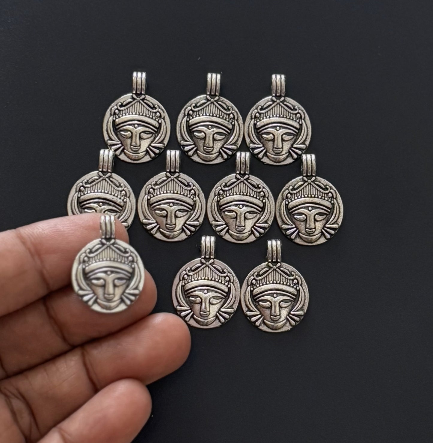 Oxidized Silver Face Medallion Charms