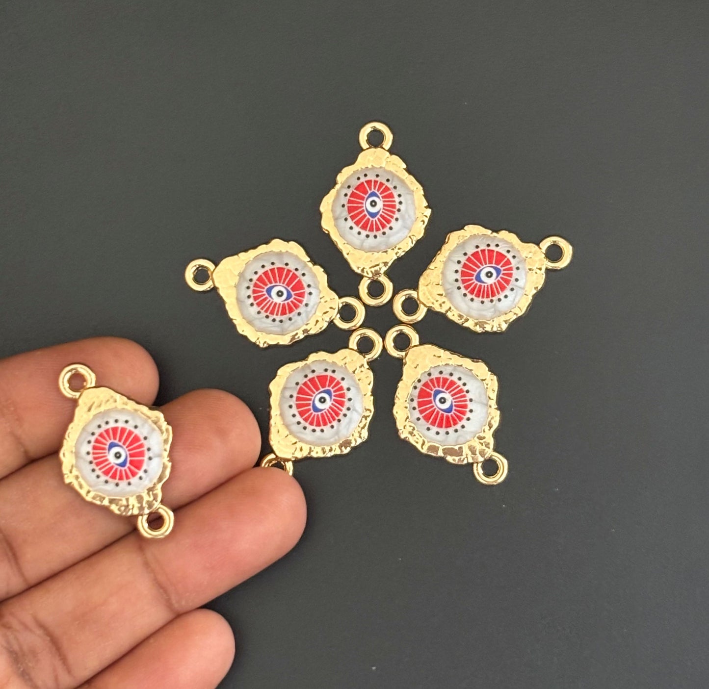 Red and Blue Gold Plated Evil Eye Resin Charms