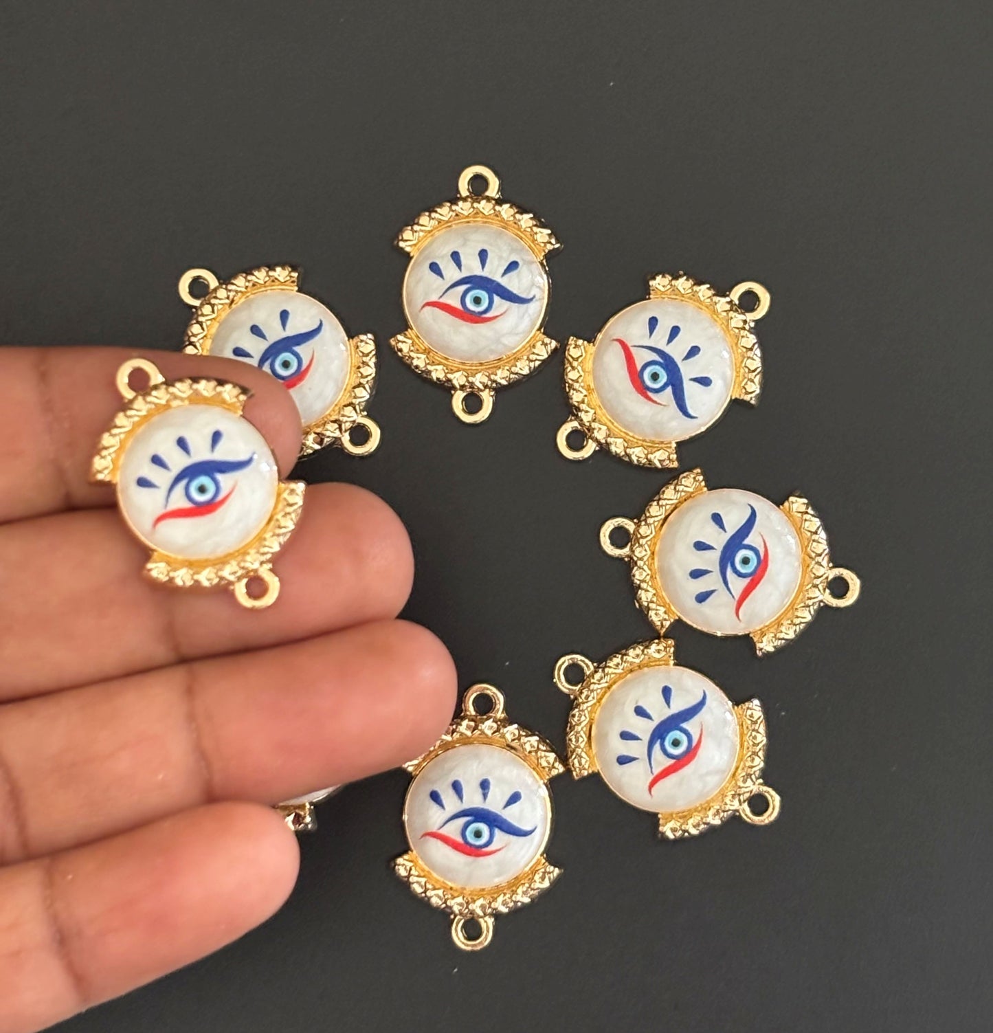 Blue and Red Gold Plated Round Evil Eye Resin Charms