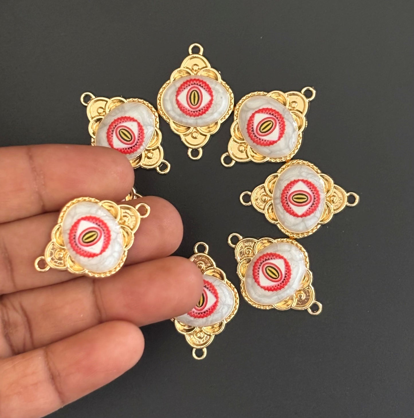 Red and Black Gold Plated Eye Resin Charms