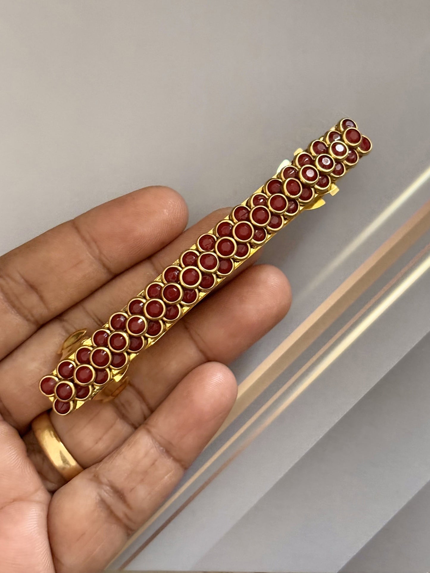 Handmade Terracotta Red Kundan Gold Hair Clip