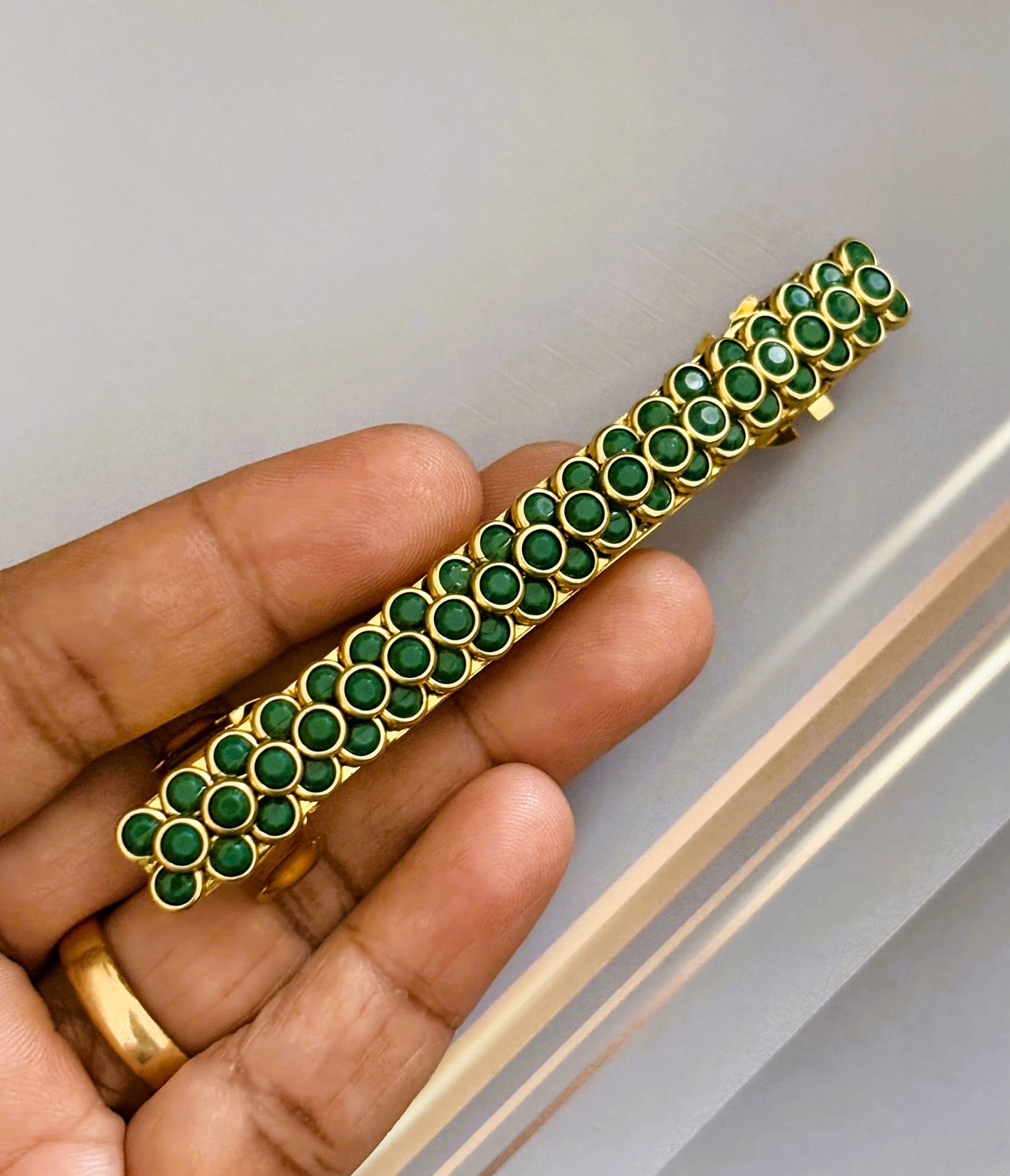 Handmade Green Kundan Gold Hair Clip