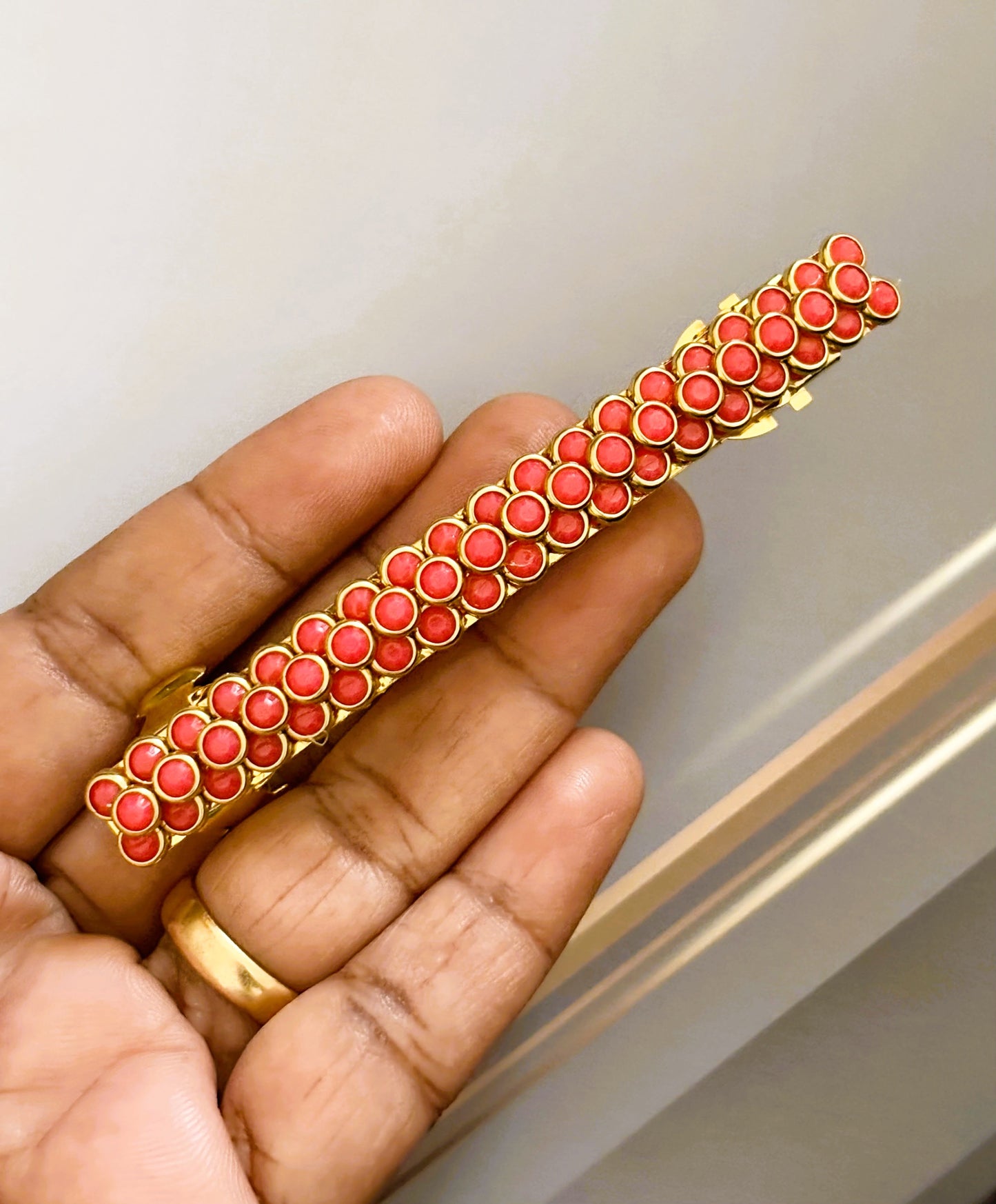 Handmade Coral Kundan Gold Hair Clip