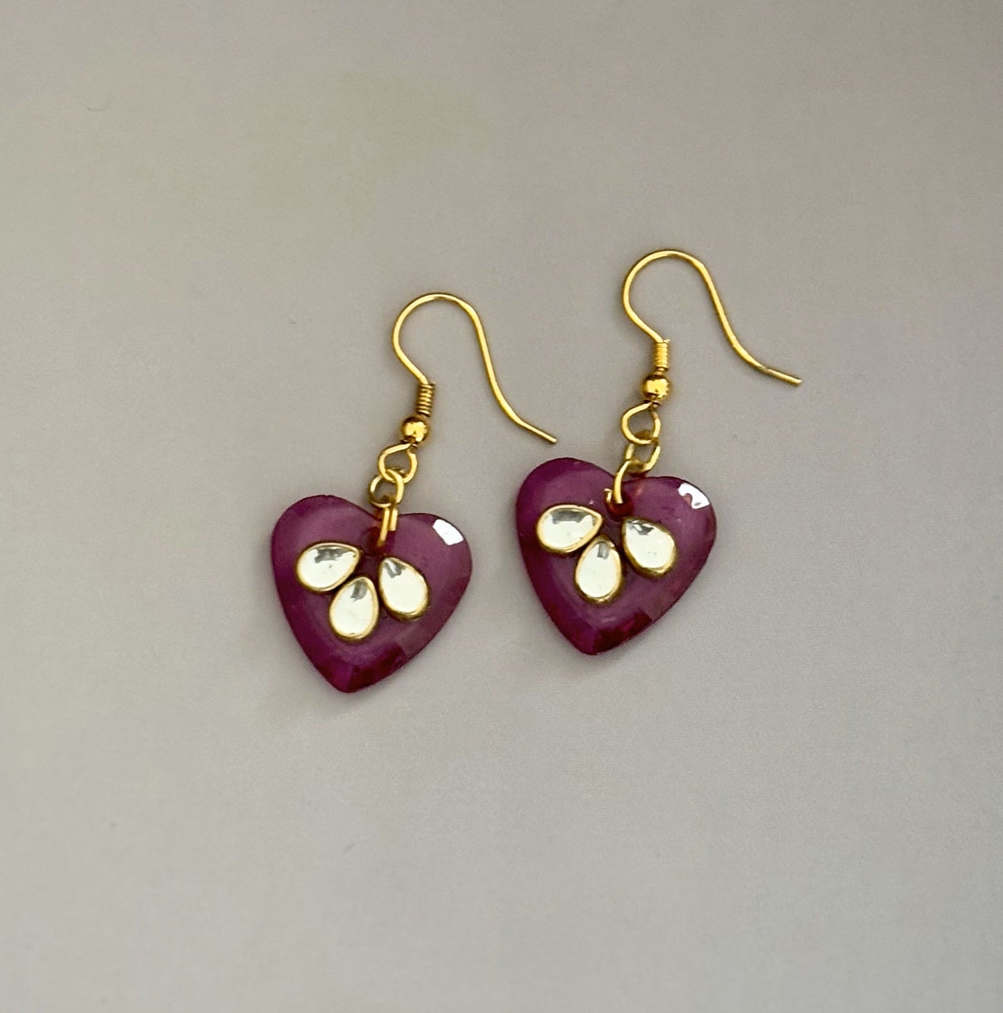 Handmade Indian Ethnic Pink Heart Kundan Earrings
