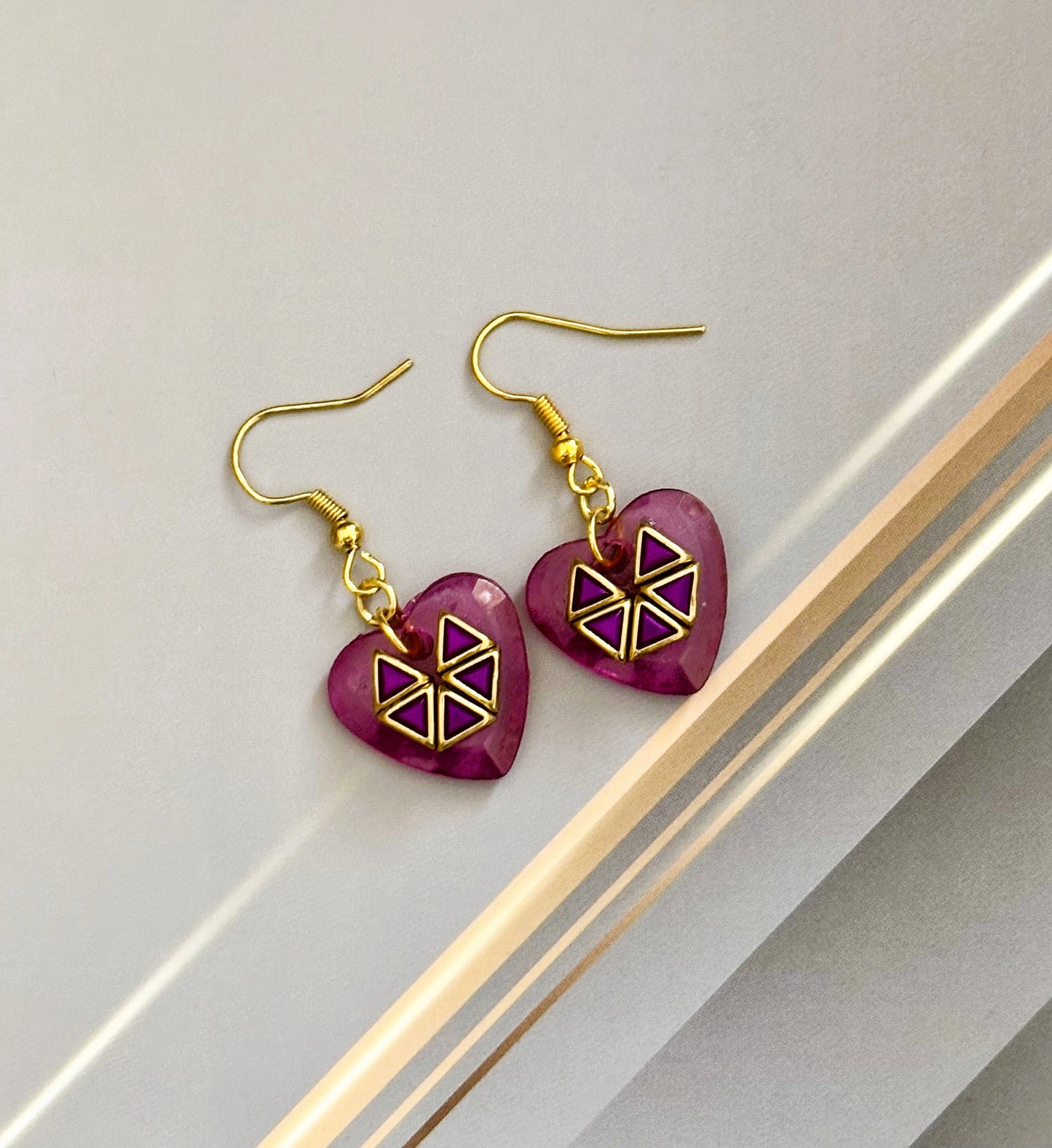 Handmade Pink Heart Hexagon Design Kundan Earrings