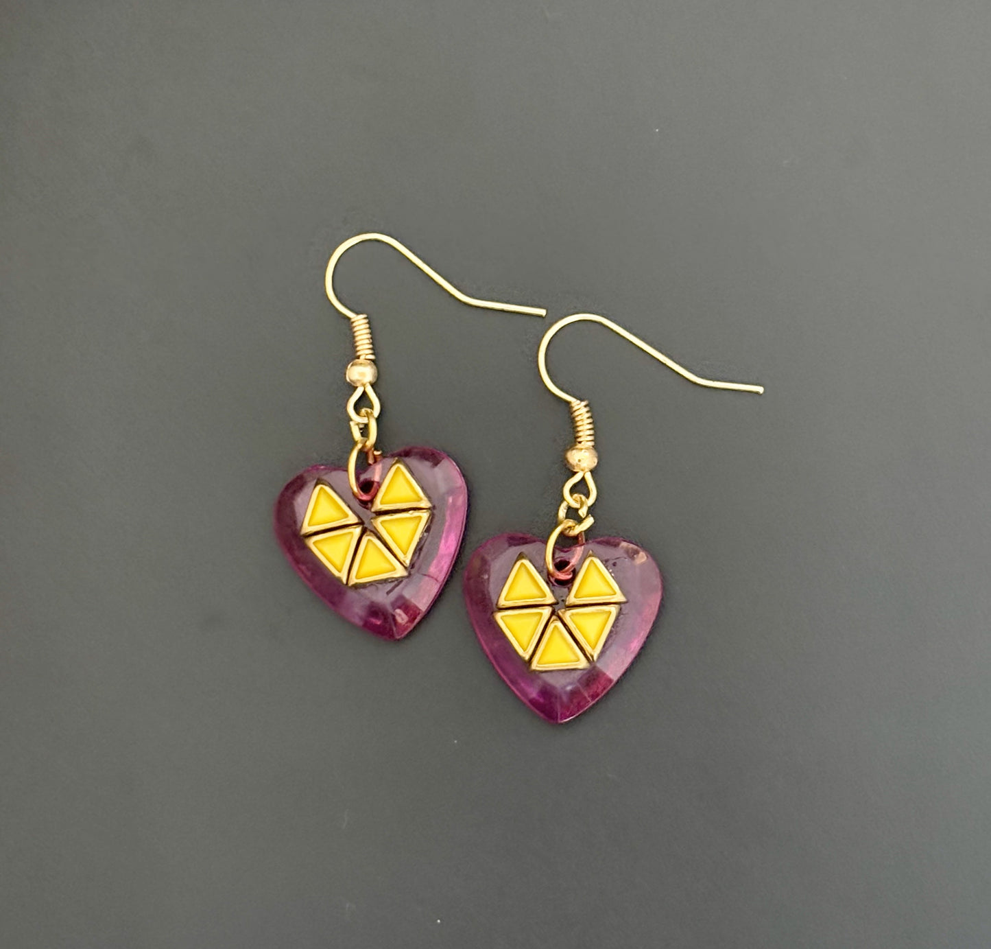Handmade Pink Heart Kundan Earrings with Yellow Geometric Design