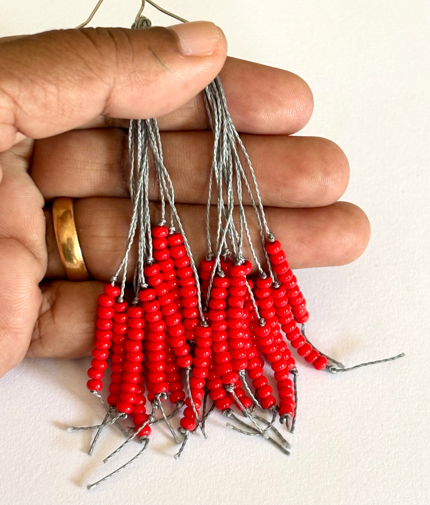 Handmade Red Seed Beaded Tassel Earrings