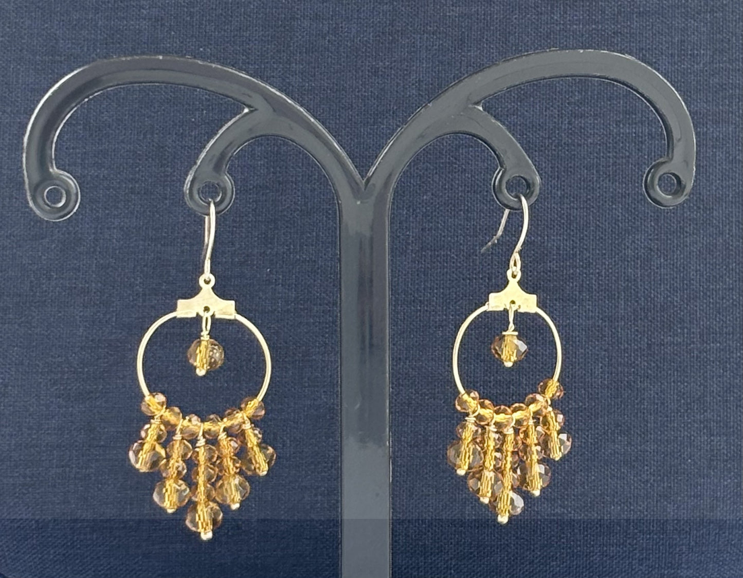 Handmade Amber Beaded Silver Hoop Earrings