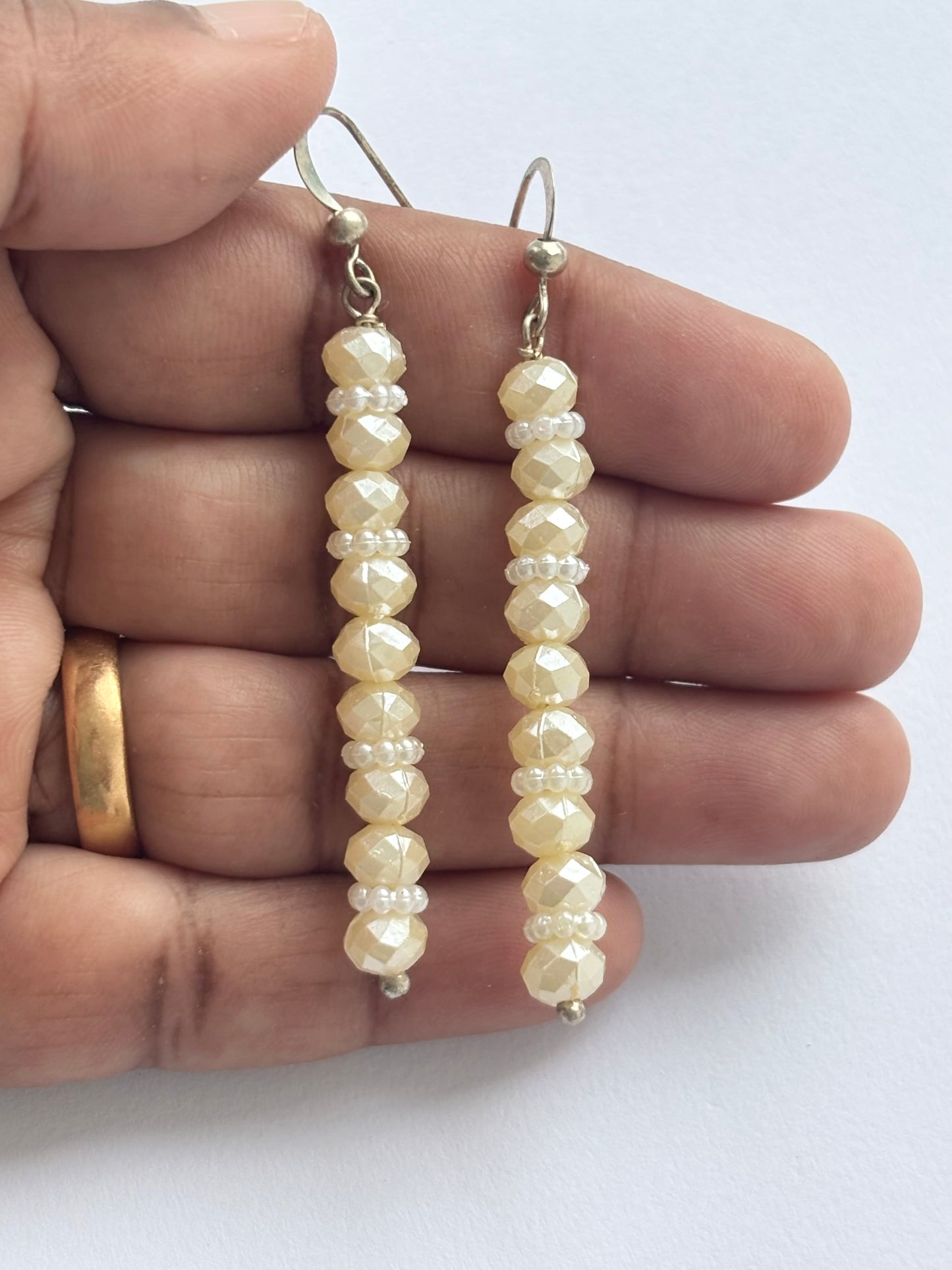 Ivory Pearl and Crystal Dangle Earrings
