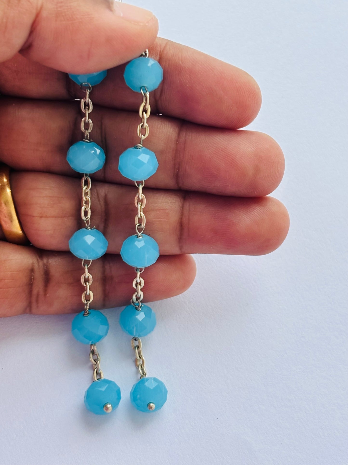 Sky Blue and Silver Crystal Chain Earrings