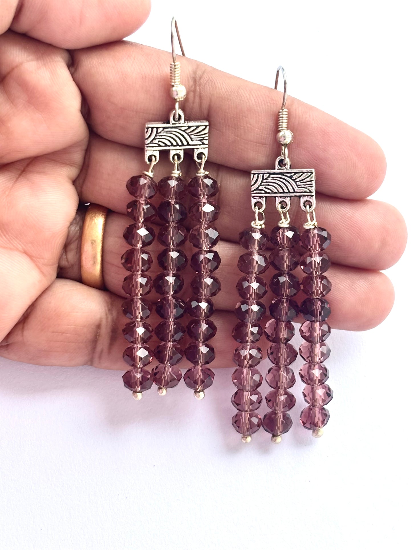 Handmade Amethyst Crystal Fringe Earrings