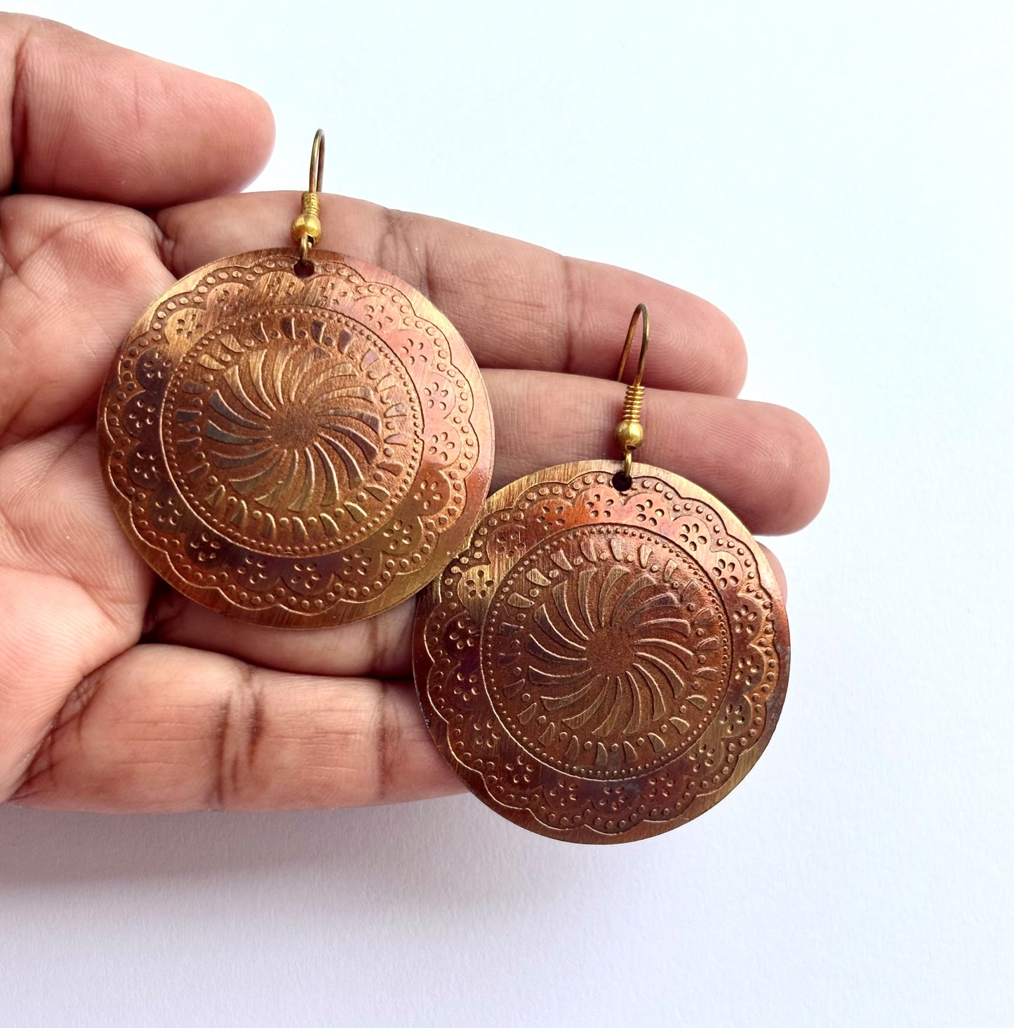 Oxidized Copper Bohemian Circle Earrings