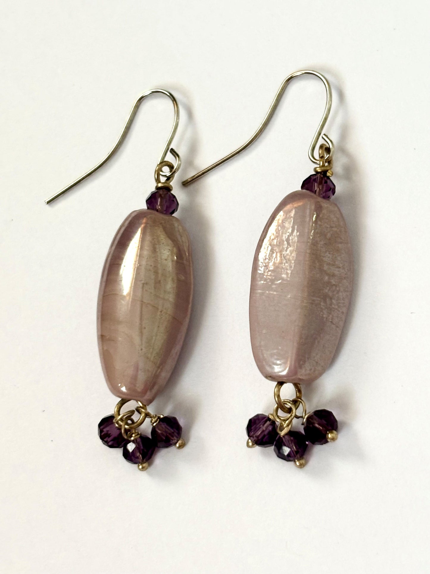 Handmade Mauve Beaded Dangle Earrings