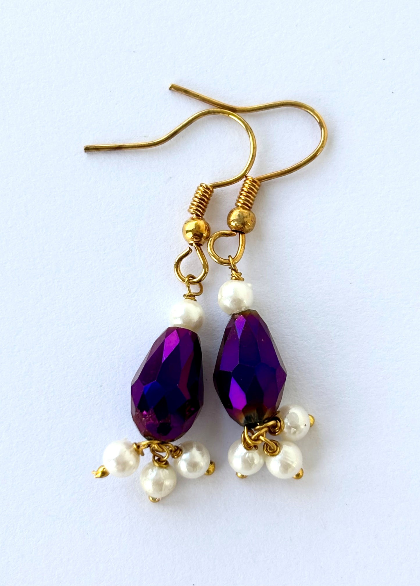 Handmade Purple Crystal and Pearl Drop Earrings