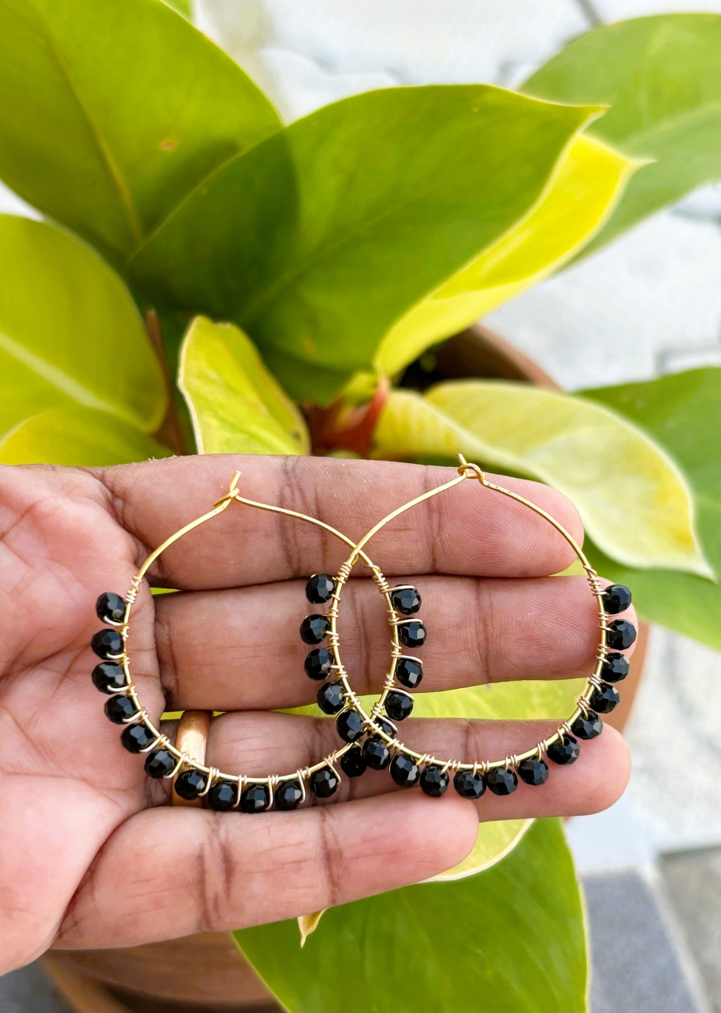 Handmade Black Rondel Bead Hoops
