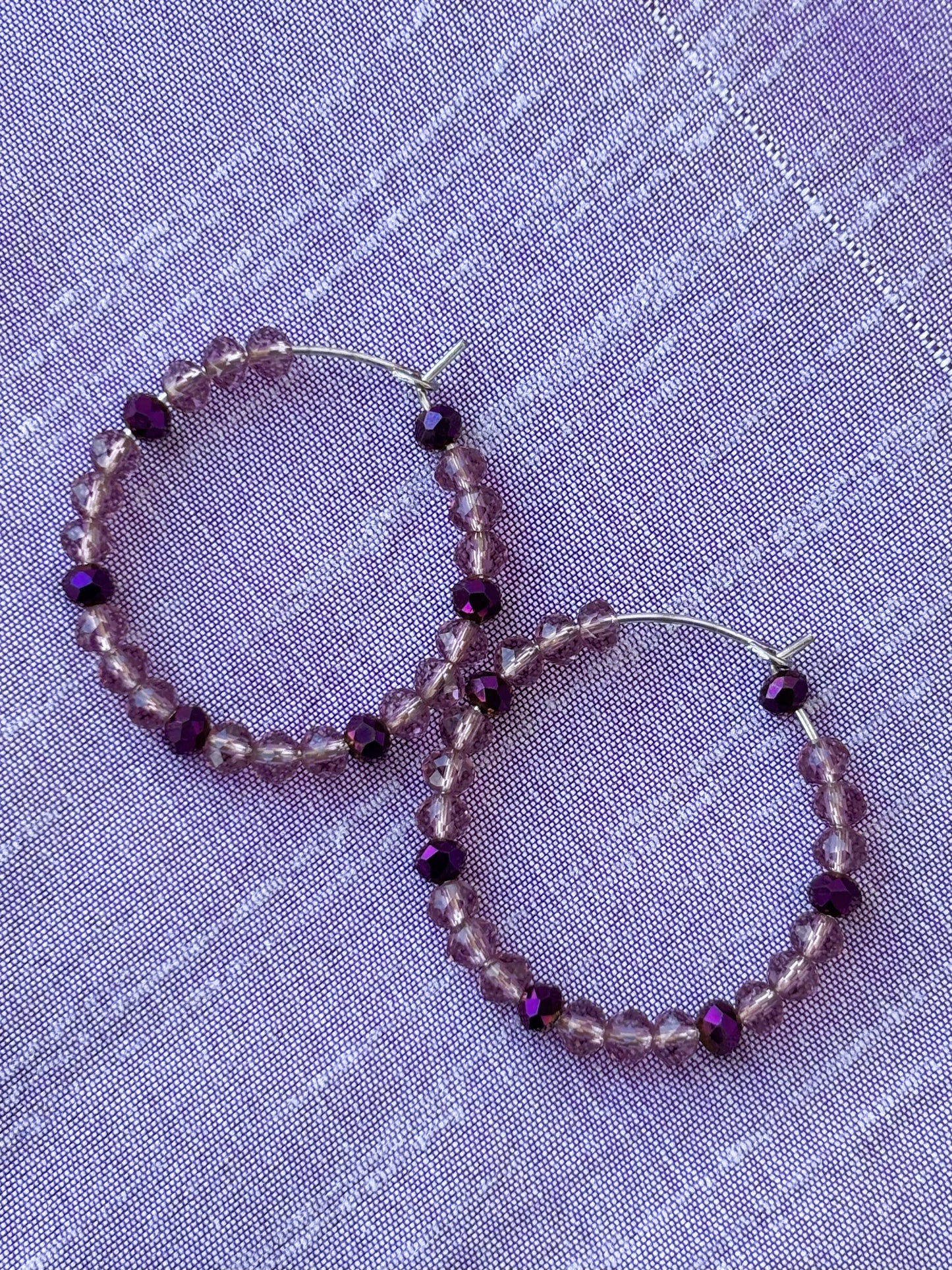 Handmade Lavender and Purple Rondel Bead Hoops
