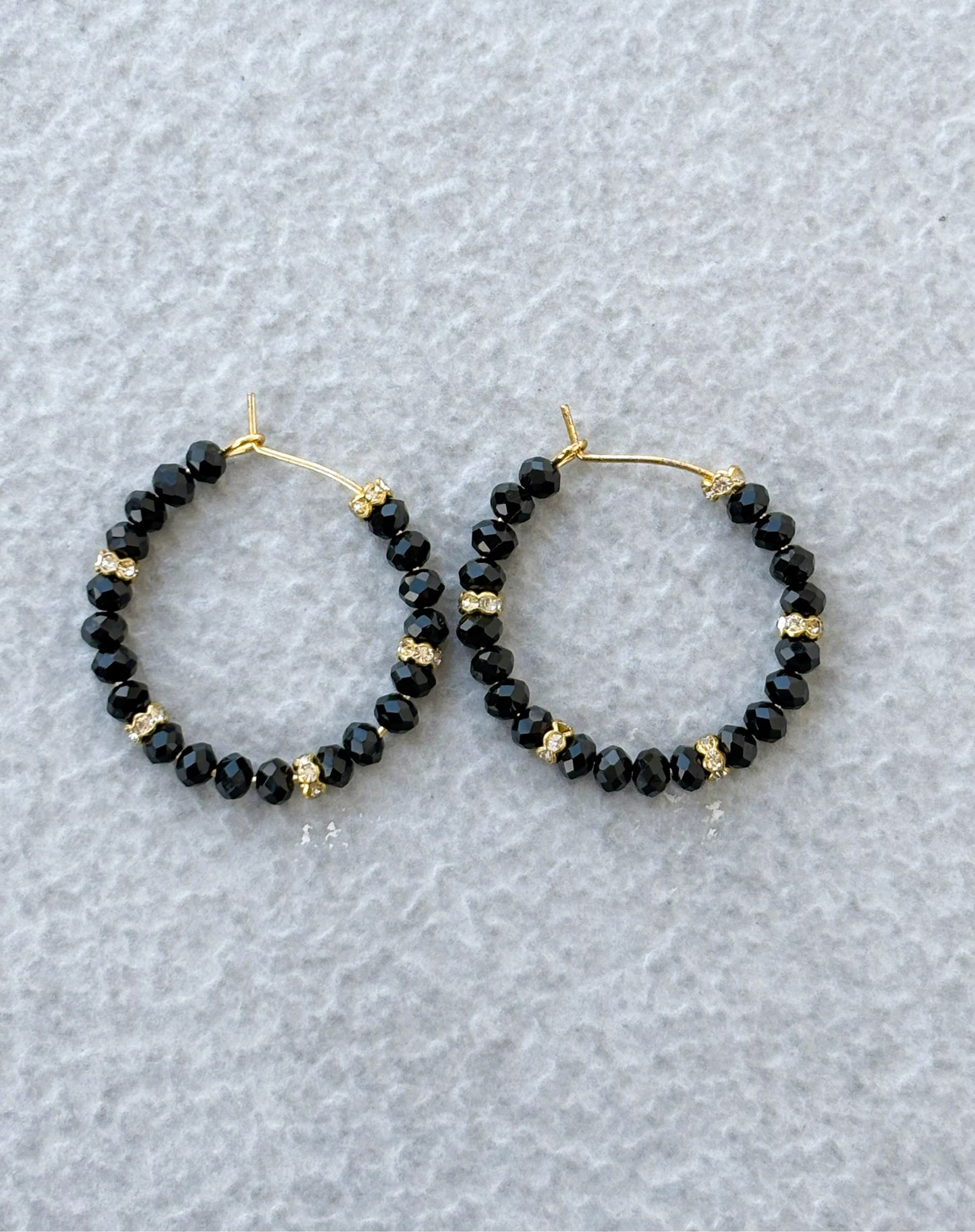 Handmade Black and Rhinestone Bead Hoops