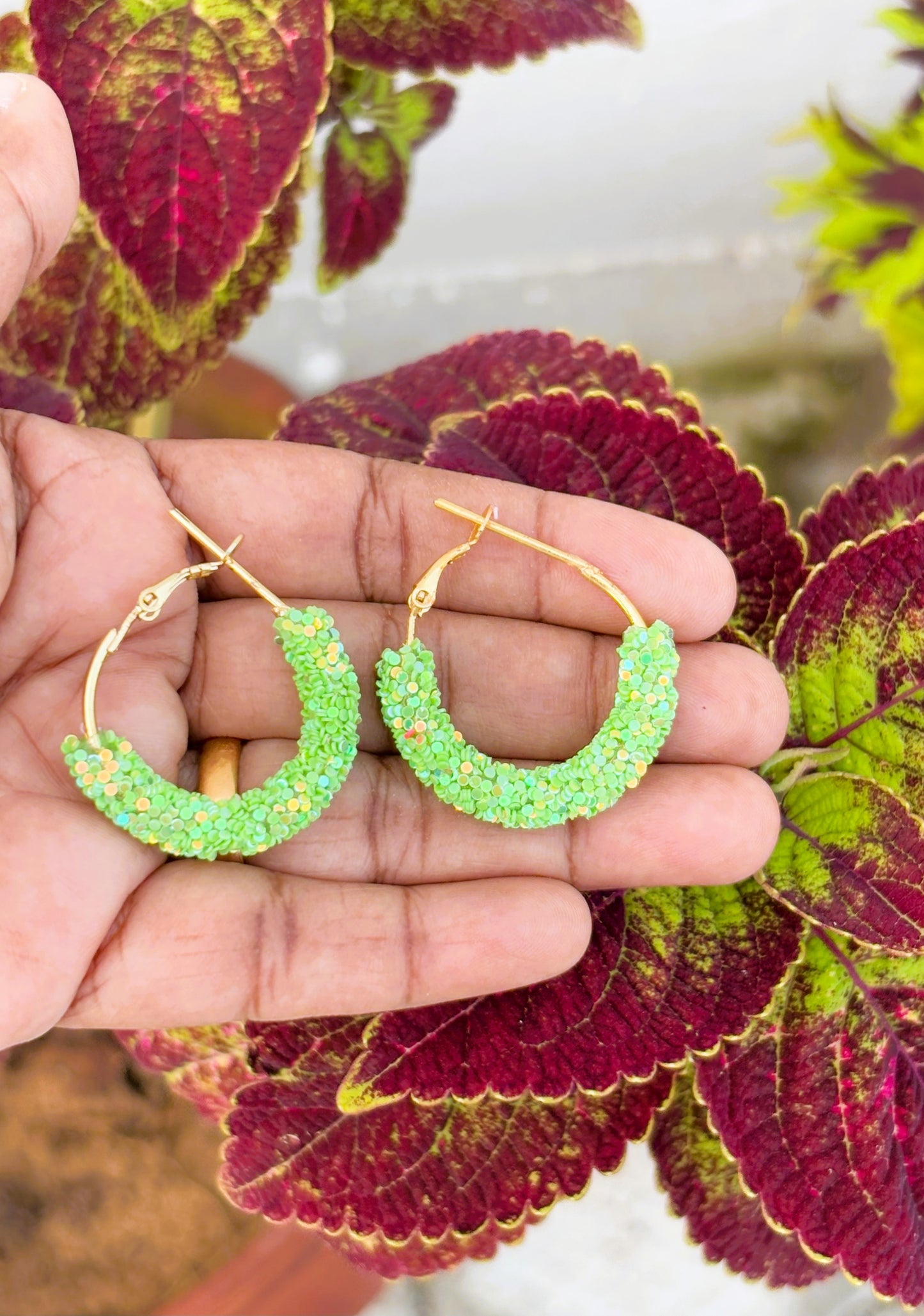 Hoops with Light Green Sparkle