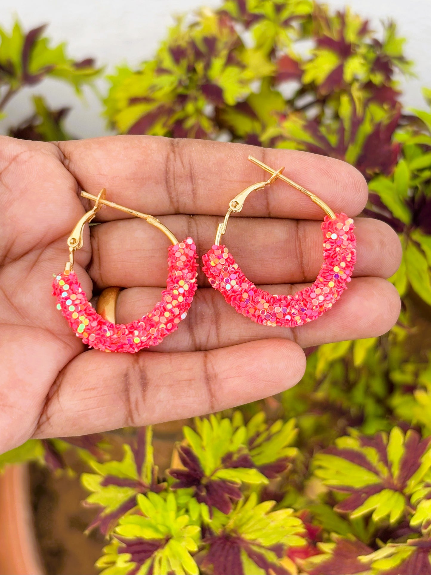 Hoops with Neon Pink Sparkle