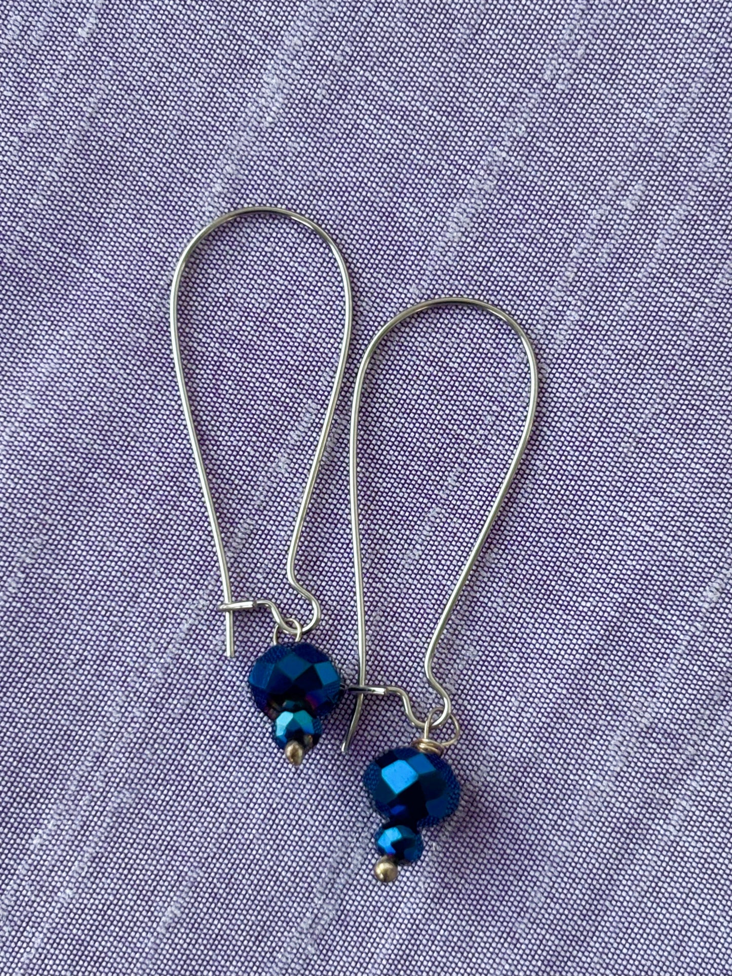 Silver French Hook Earrings with Blue Crystals