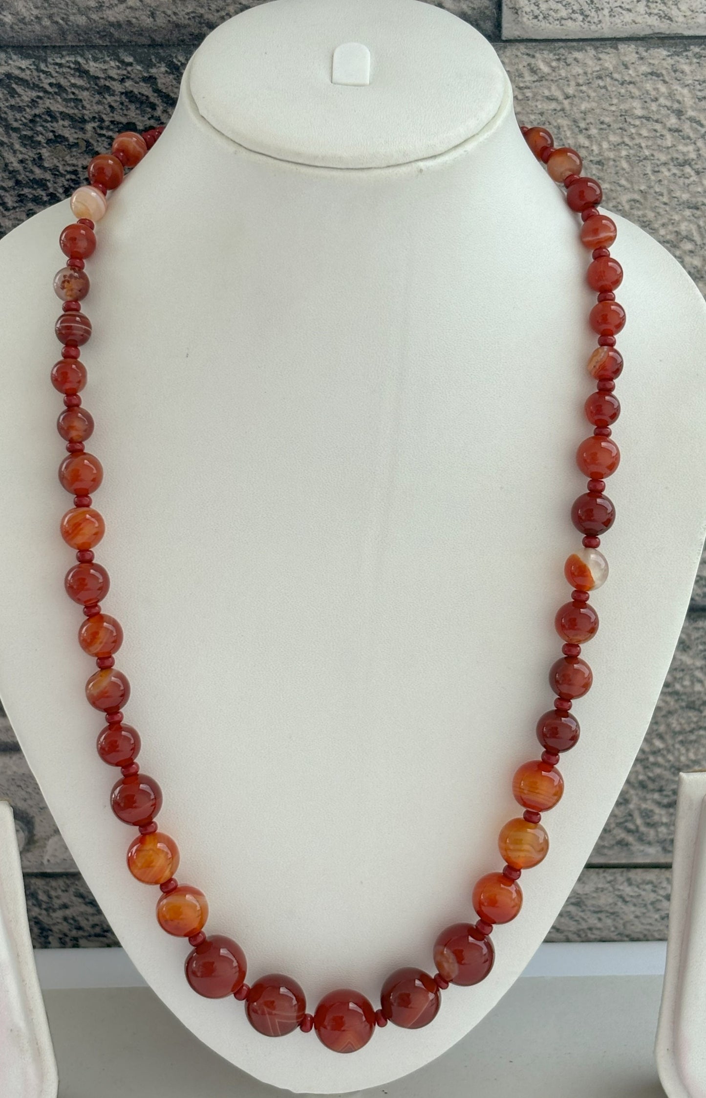 Handmade Graduated Red Carnelian Gemstone Necklace