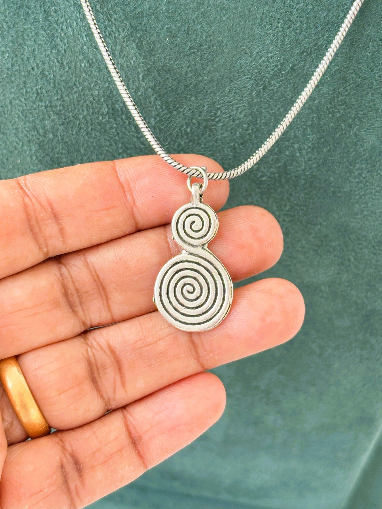 Oxidized Silver Double Spiral Pendant Necklace