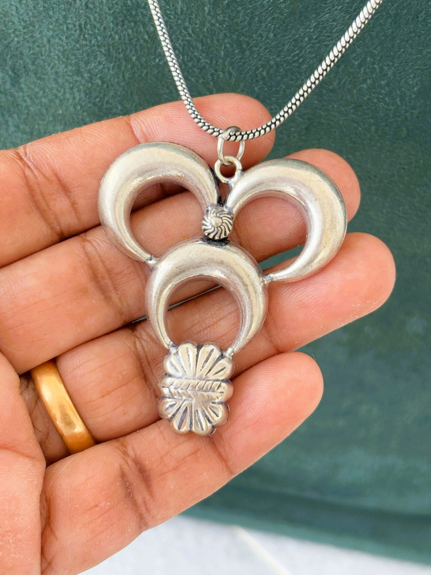 Oxidized Silver Triple Loop Geometric Pendant Necklace