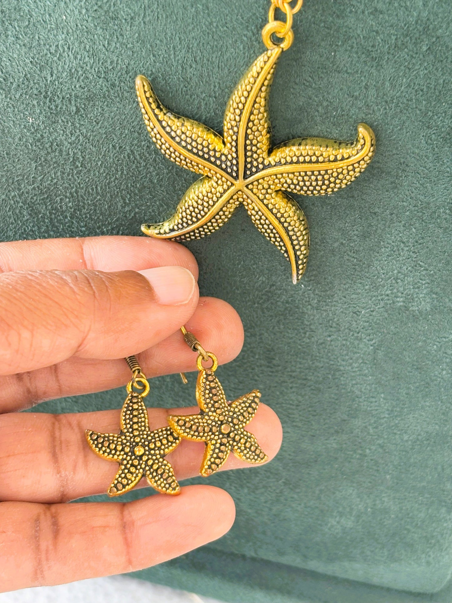 Oxidized and Gold-Tone Starfish Pendant Necklace