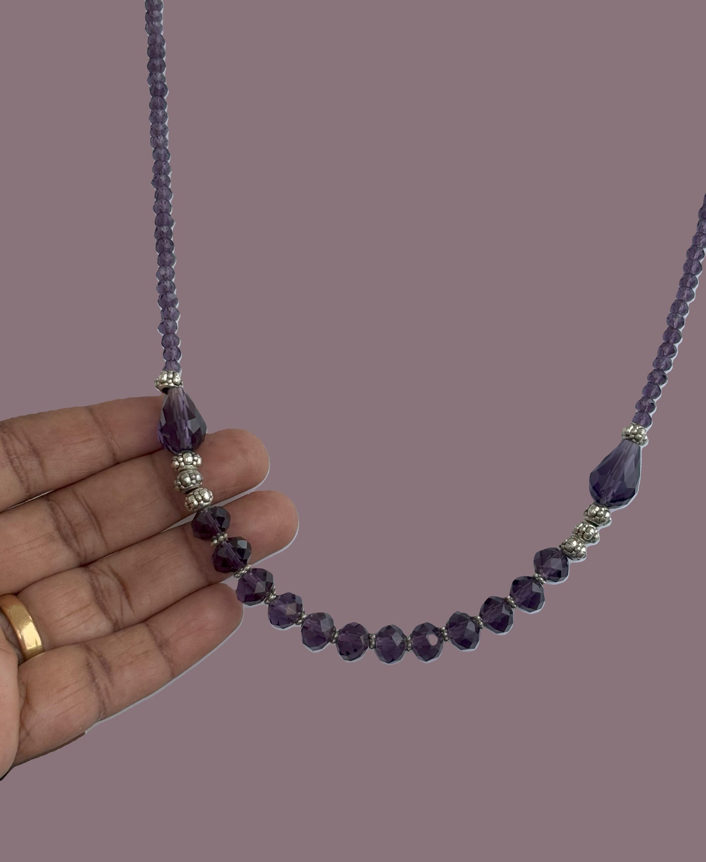 Handmade Purple Rondel Crystal and Oxidized Bead Necklace