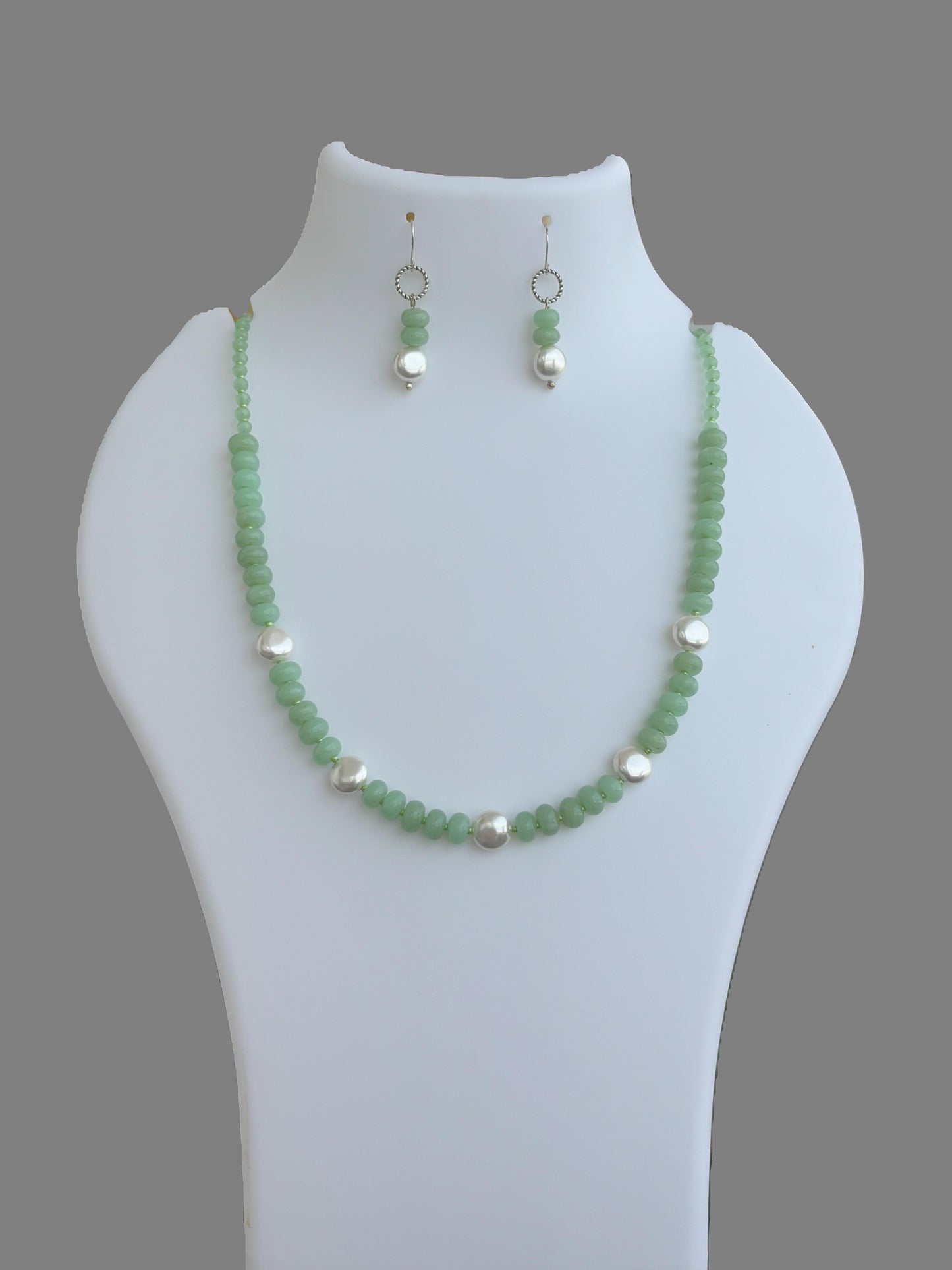 Handmade Pastel Green and Italian Pearl Necklace Set