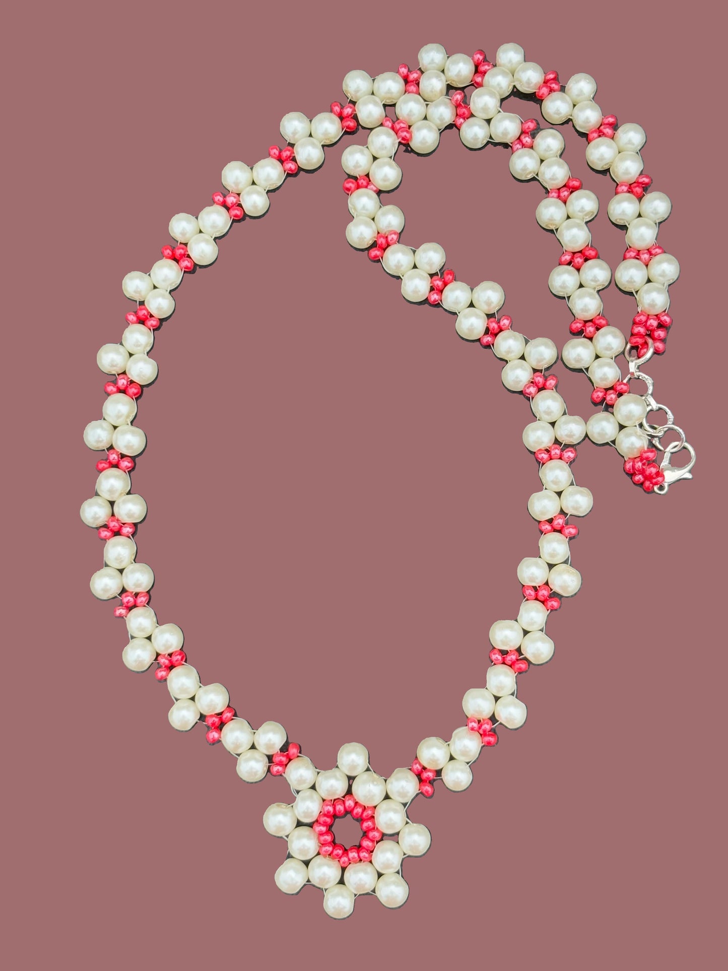 Handmade Shell Pearl and Pink Preciosa Beaded Necklace