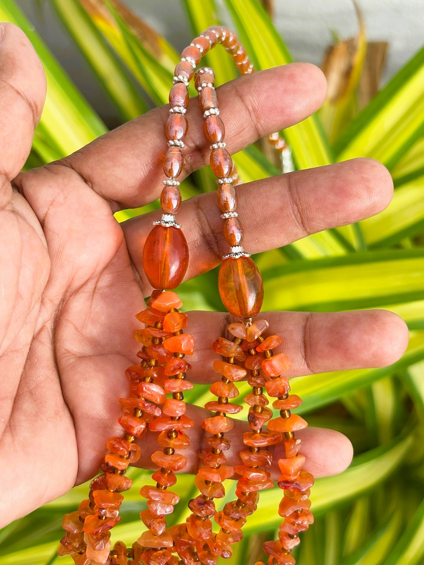 Handmade Orange Chip Bead Statement Necklace