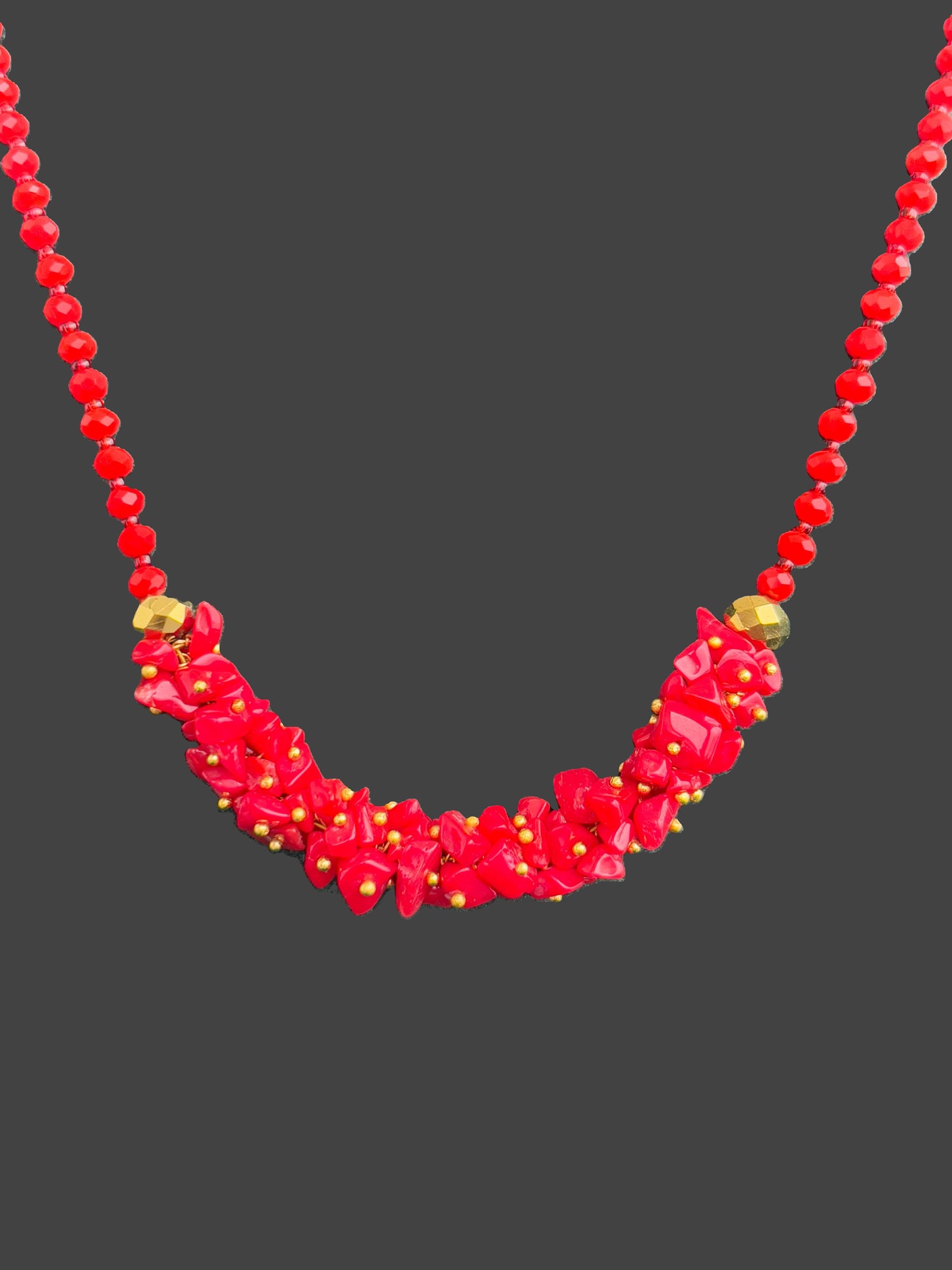 Handmade Red Semi-Precious Stone Chip Beads Charm Necklace