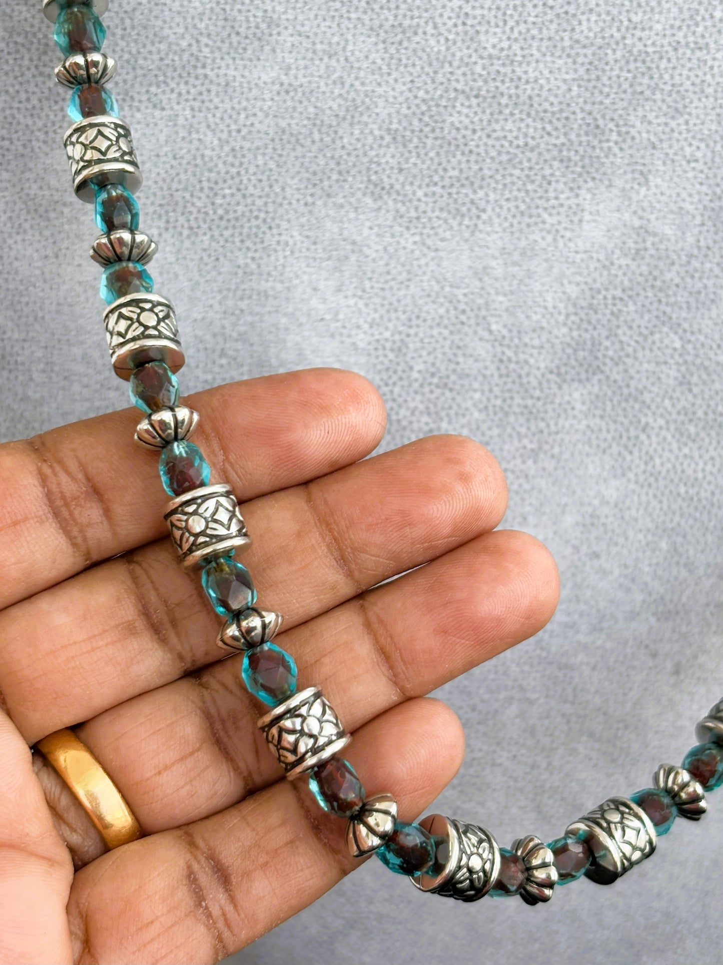 Handmade Oxidized and Turquoise Beaded Necklace