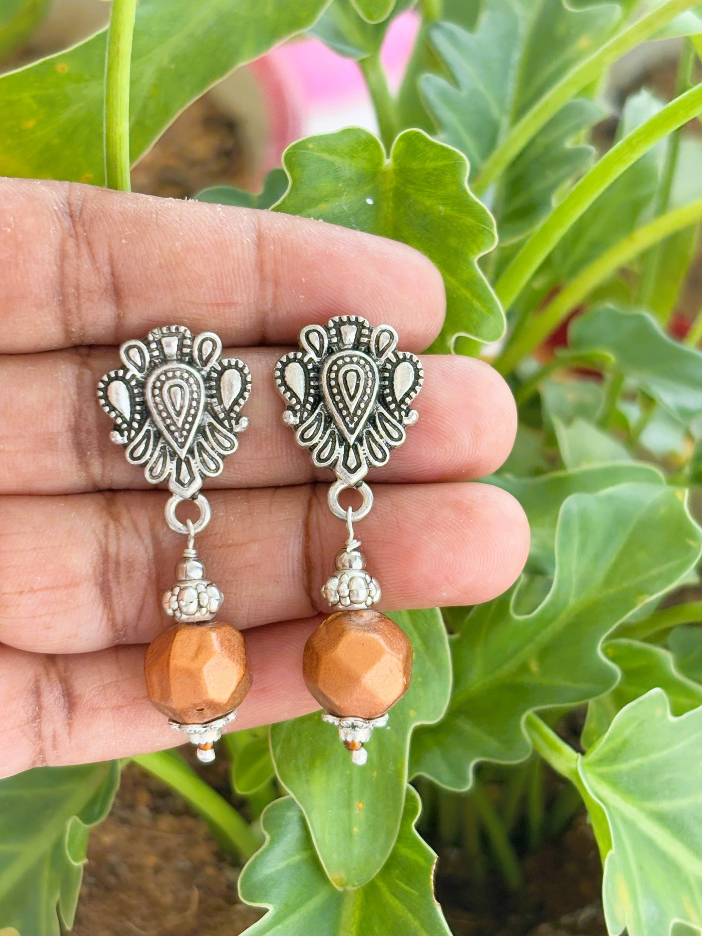 Handmade Oxidized and Mettalic Brown Bead Jewelry Set