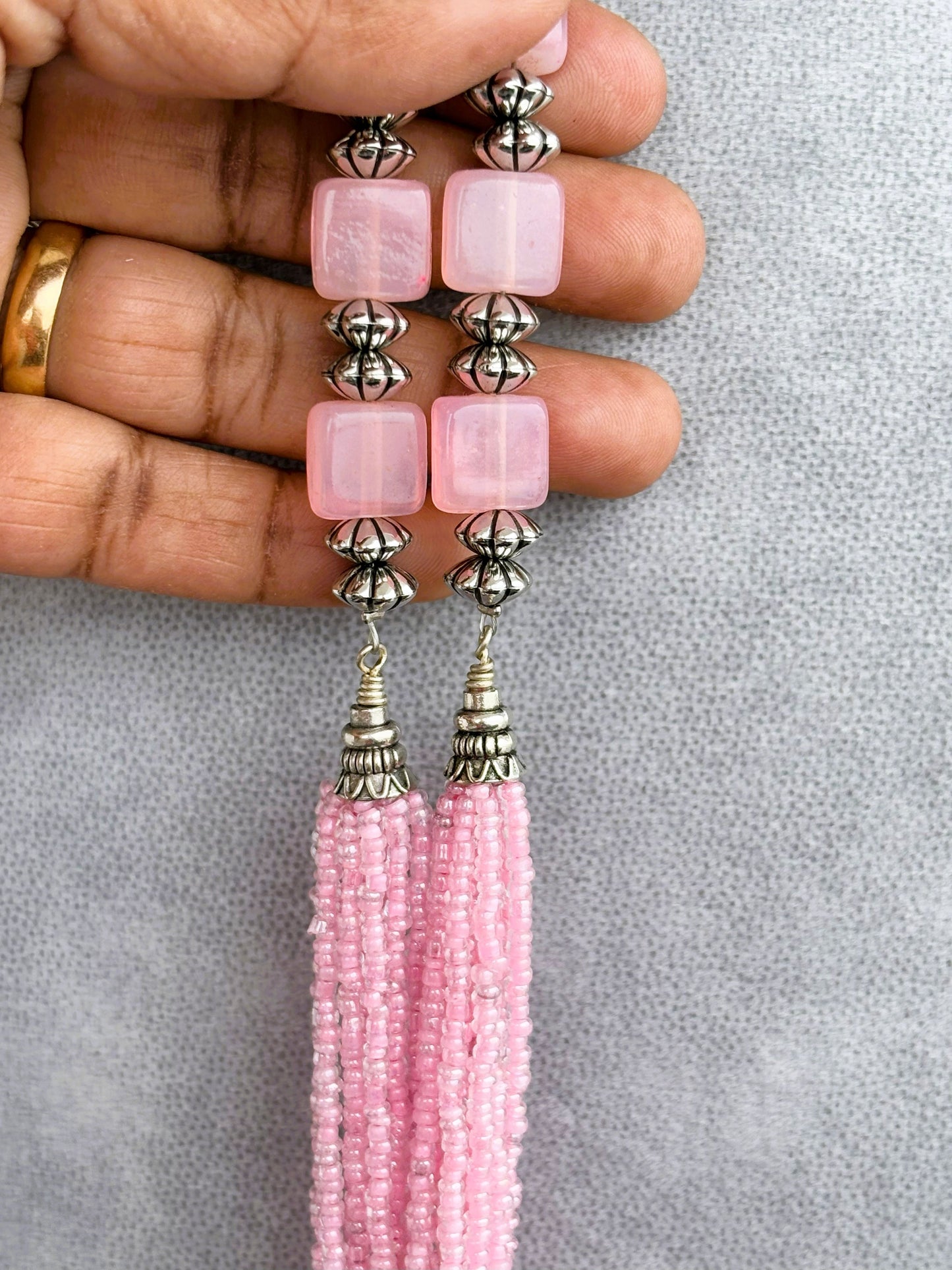 Handmade Pink Multi-Strand Seed Bead Necklace