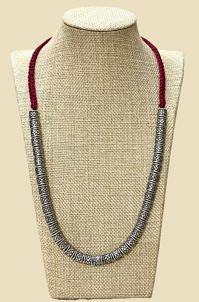Handmade Oxidized Silver Bead Thread Necklace