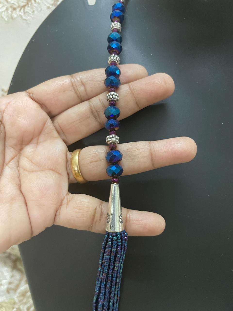 Handmade Blue Seed Bead Multi-Strand Necklace