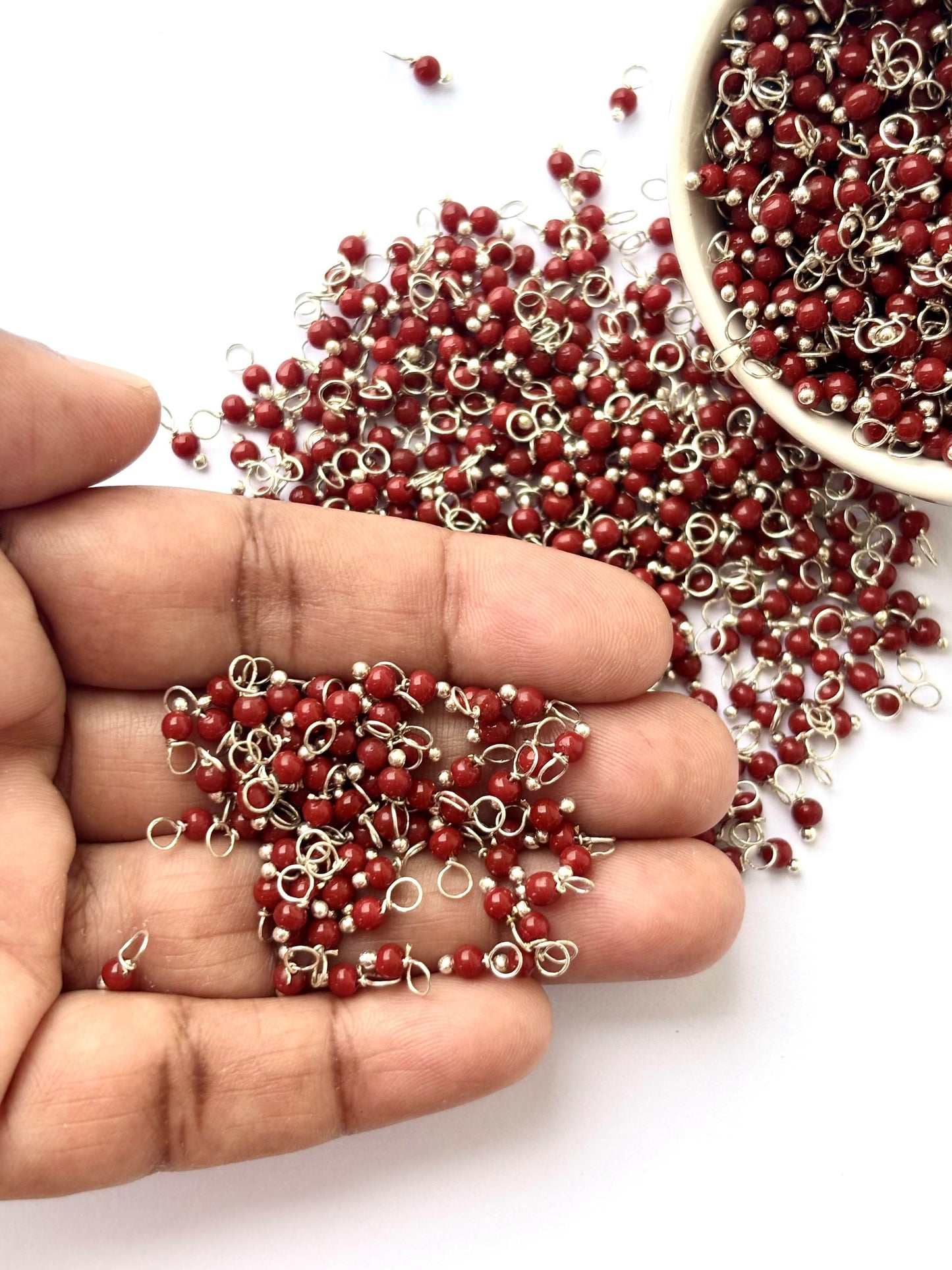 Faceted Falu Red Charms with Silver Wire