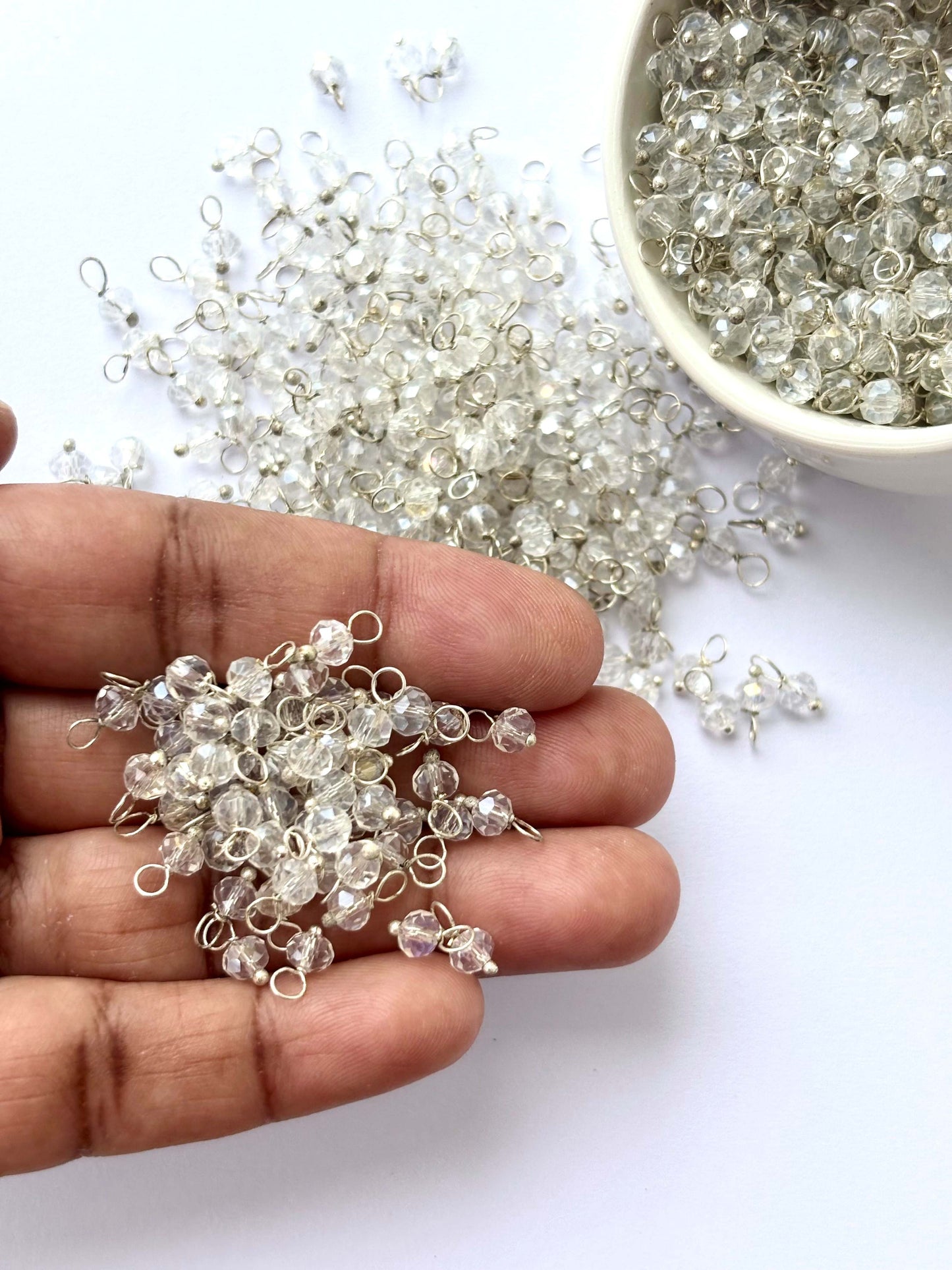 Faceted Daisy Clear White Charms with Silver Wire