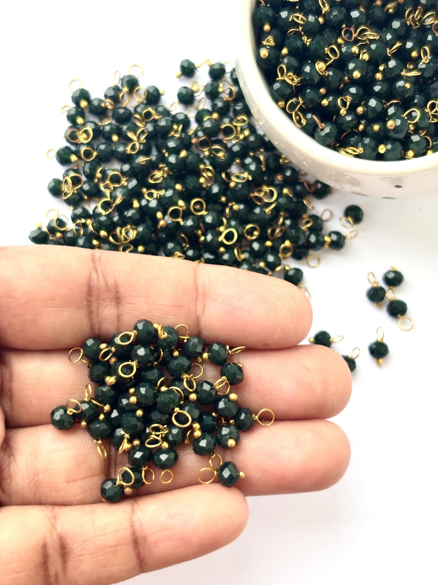 Faceted Sacremento Green Charms with Golden Wire