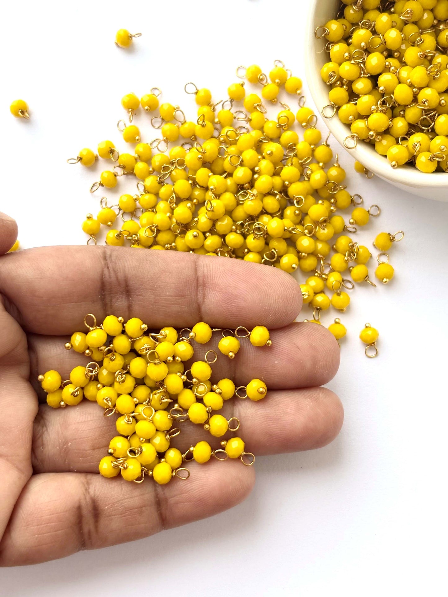 Faceted Banana Yellow Charms with Golden Wire