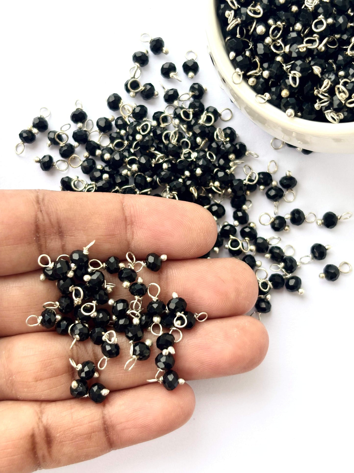 Faceted Raven Black Charms with Silver Wire