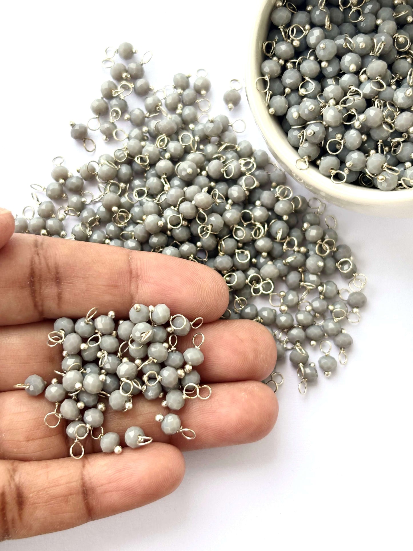 Faceted Chrome Gray Charms with Silver Wire