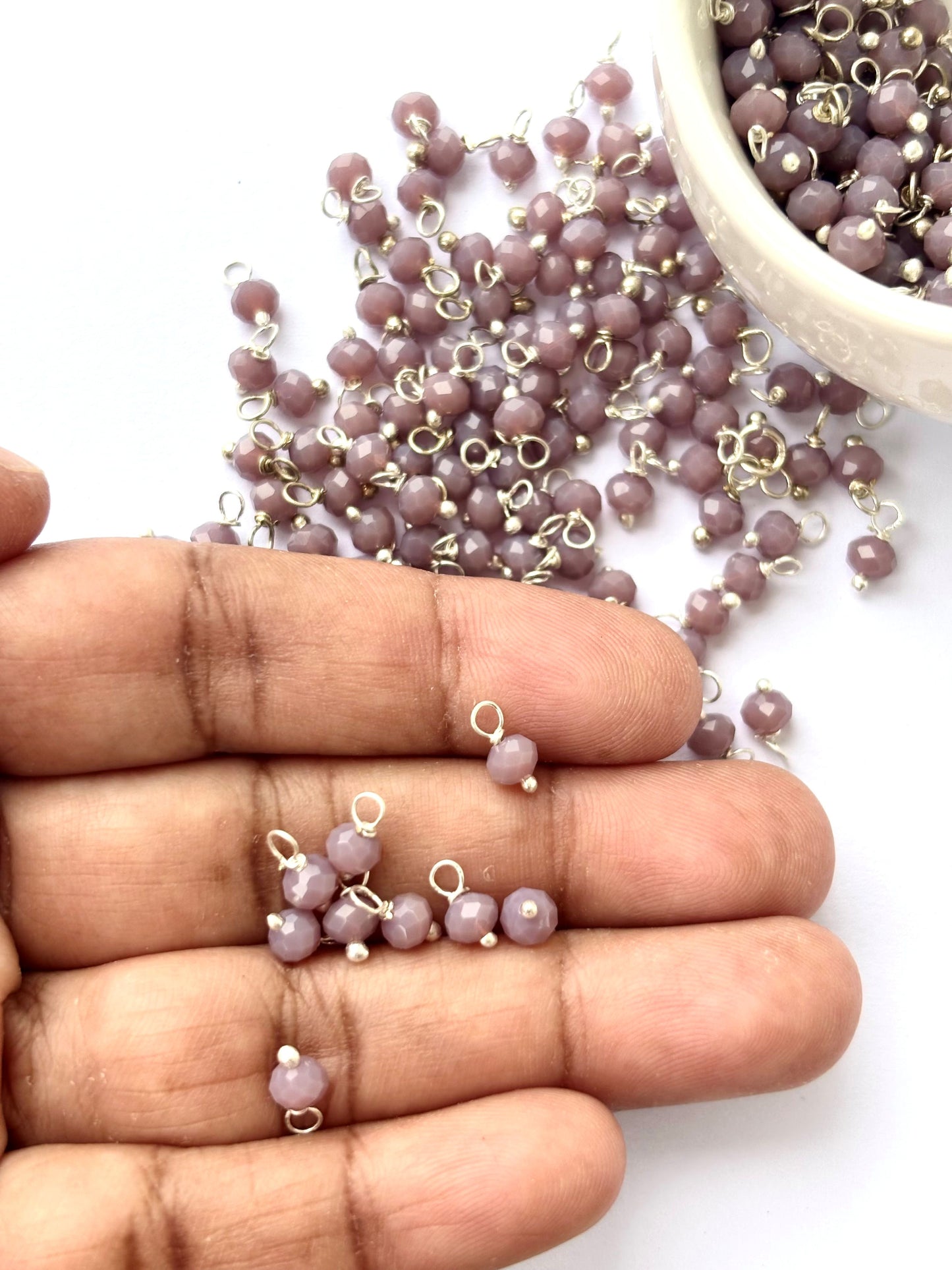 Faceted Heather Mauve Charms with Silver Wire