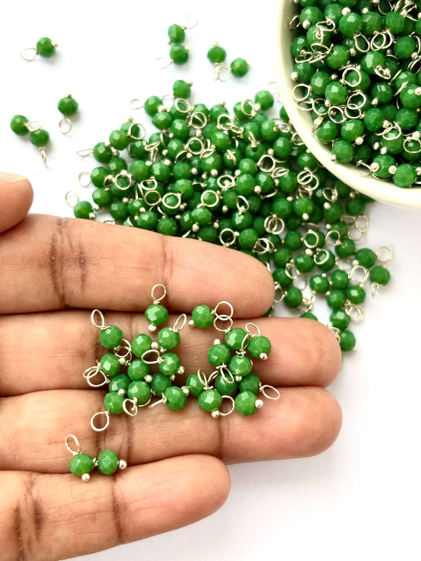 Faceted Gorgeous Green Charms with Silver Wire