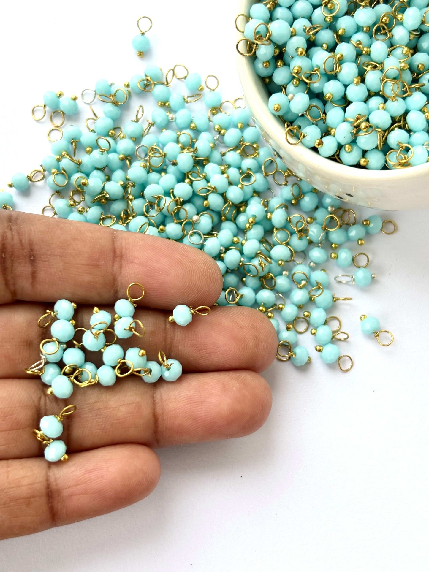 Faceted Artic Blue Charms with Golden Wire