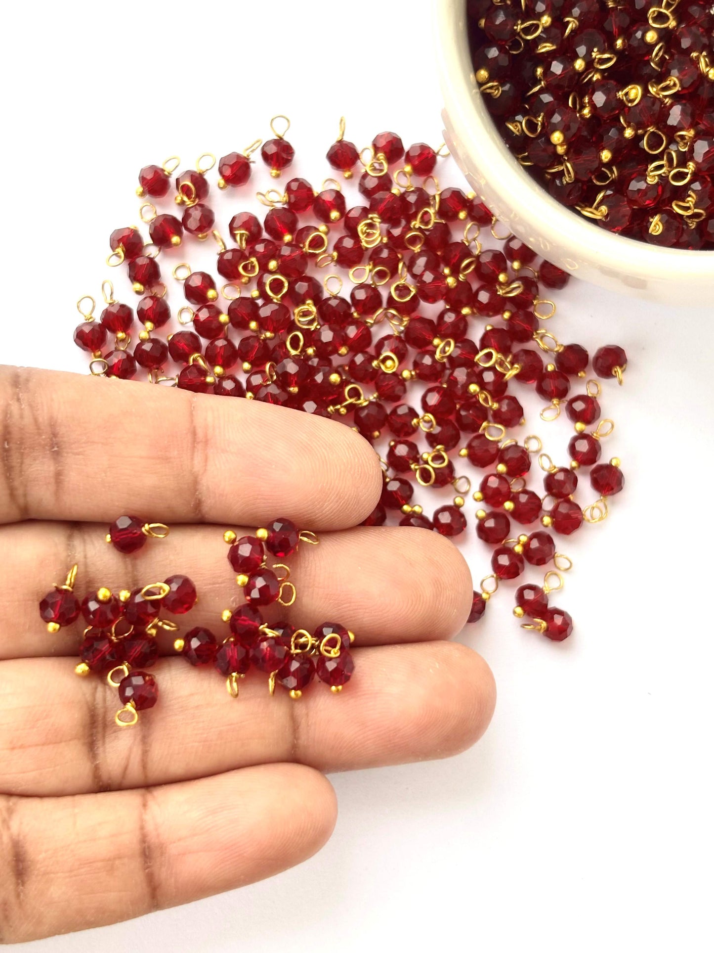 Faceted Royal Maroon Charms with Gold Wire